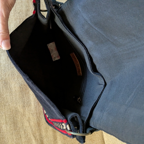 Embroidered Black and Red Suede Women's Bag/Purse - Picture 2 of 3